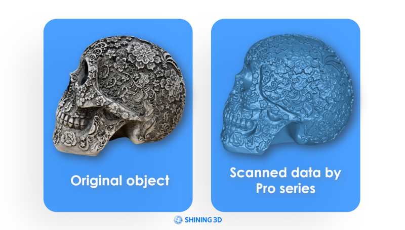 Picture of artistic scull and scanned data by EinScan Pro 3D Scanner