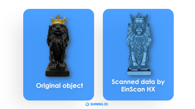 Picture of the Statue of a Black Lion with Gold Crown, 3D Scanned data of a lion statue with a crown by EinScan HX